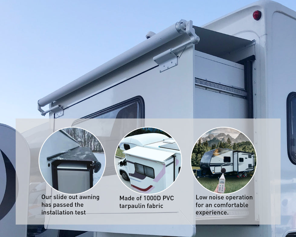 AWNLUX rv slide topper awning kit includes rv brackets, Rv roller tube, rv fabric, all hardare, screws, etc.