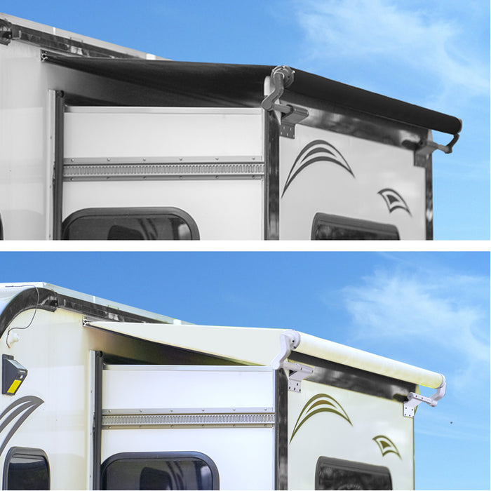RV slide-out toppers and awnings protect your slide-out box from mildew and rain and are easy to install yourself. The AWNLUX RV Slide Topper Kit can replace Solera, Dometic, Lippert, and Camping World slide-out awnings. Designed to fit most campers, trailers, motorhomes, and 5th wheel trailers, this kit includes RV brackets, a roller tube, awning fabric, hardware, screws, and more.