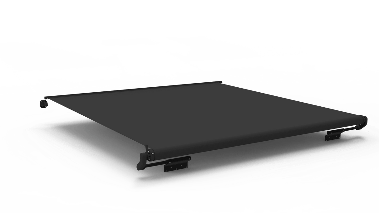 Awnlux PRO MAX slide topper awning extended front profile with anti-billowing device