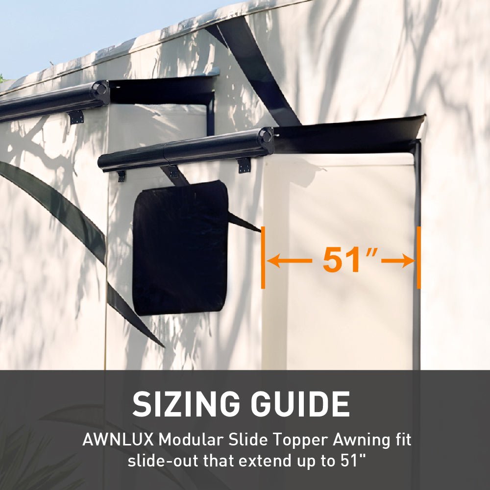 Awnlux modular RV slide-out camper awning — fits extensions up to 51 inches