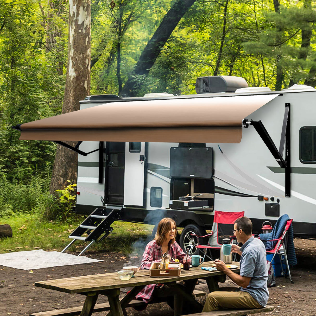 AWNLUX Electric RV Patio Awning - Black Frame - AWNLUX