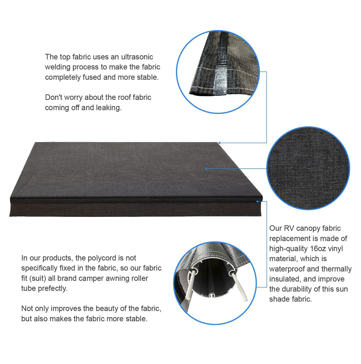 AWNLUX Electric RV Patio Awning -  Solid White & Solid Black - AWNLUX 6 Colors and 14 size options. Fitting RV ranging from 8' to 21' and available in 6 color fabrics. Motorized Modular Retractable RV Awnings are designed to help meet the needs of your RV’s size and your personal style preferences. Our power RV awning are able to be suitable and applied with other major awning brands, it's compatible with Solera, Dometic and Carefree awnings.