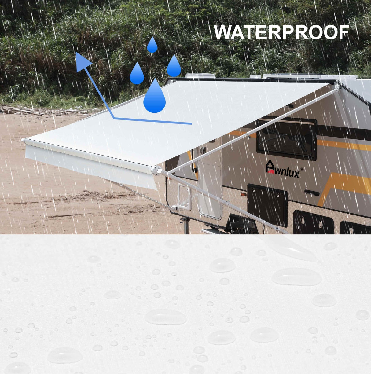 AWNLUX Electric RV Patio Awning - Solid White & Solid Black - AWNLUX 6 Colors and 14 size options. Fitting RV ranging from 8' to 21' and available in 6 color fabrics. Motorized Modular Retractable RV Awnings are designed to help meet the needs of your RV’s size and your personal style preferences. Our power RV awning are able to be suitable and applied with other major awning brands, it's compatible with Solera, Dometic and Carefree awnings.