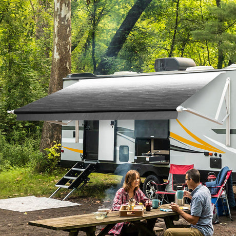 AWNLUX Electric RV Patio Awning  awning kit includes rv brackets, RV roller tube, rv fabric, all hardare, etc.- White Frame - AWNLUX