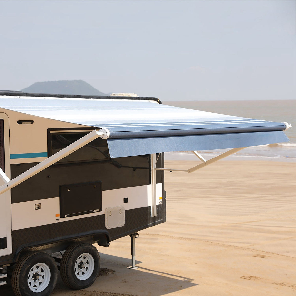 AWNLUX RV Awning Fabric - Blue Stripe - AWNLUX Awnlux RV awning fabric replacement is the heaviest-duty RV awning fabric in RV awning market. The top fabric uses an ultrasonic welding process to make the awning fabric completely fused and more stable.