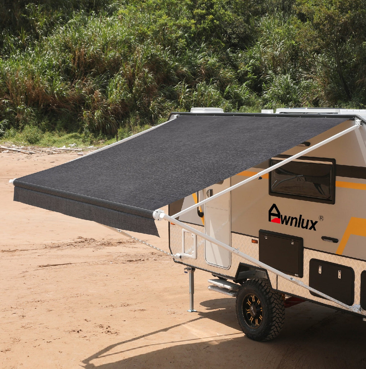 AWNLUX RV Patio Manual Awning - Solid White & Solid Black - AWNLUX AWNLUX manual rv awning complete kit can replace Carefree, Shadepro, Recpro,Solera, Dometic, Lippert, Camping world brands rv awning kits.