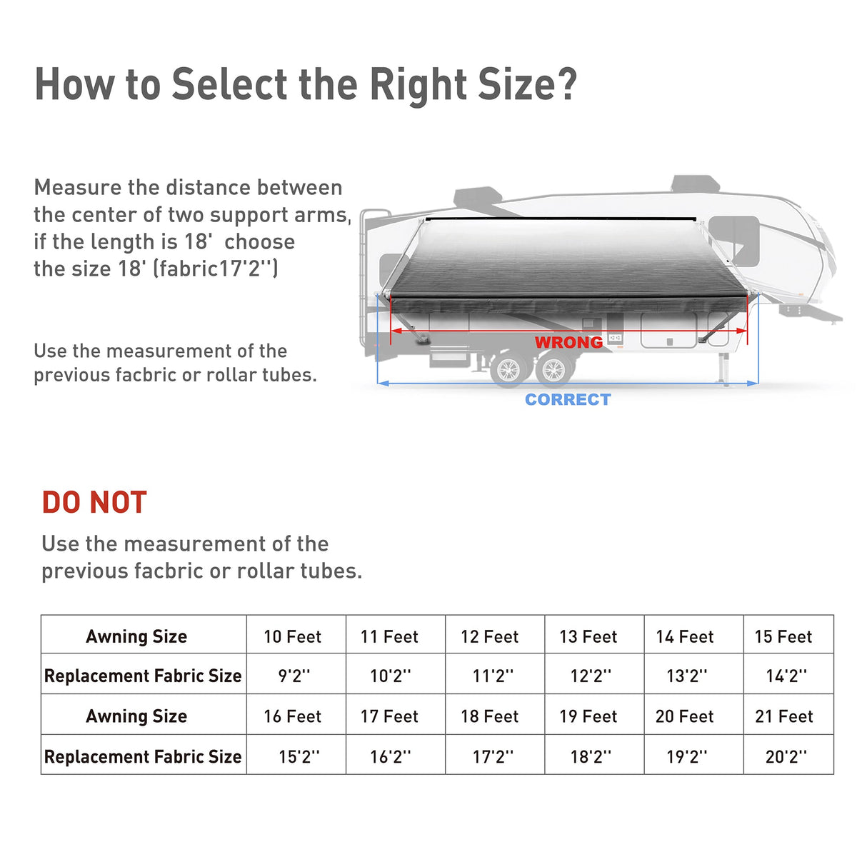 AWNLUX RV Patio Manual Awning - Solid White & Solid Black - AWNLUX RV awning size chart