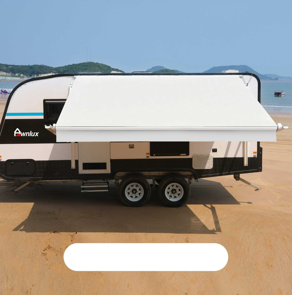 AWNLUX RV Patio Manual Awning - Solid White & Solid Black - AWNLUX Our RV awning replacement fabric is made from an 16 oz. military-grade coated vinyl, is UV/mildew resistant as well as anti-microbial.