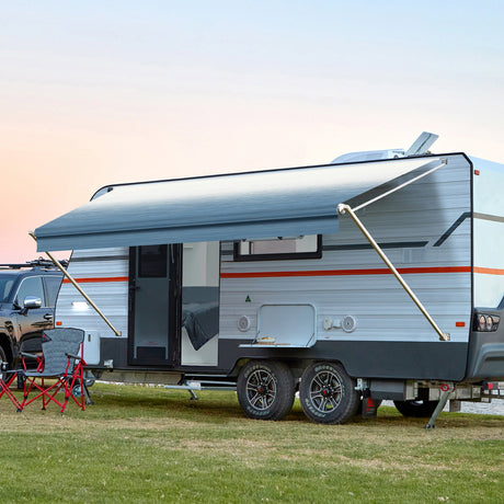 Manual RV Awning Complete Kit Retractable Camper Awning for RV or Trailers RV Roll Out Awning RV Trailer Awning for Camper or 5th Wheel,ToyHaulers,MotohomeAWNLUX RV Patio Manual Awning - White Frame - AWNLUX