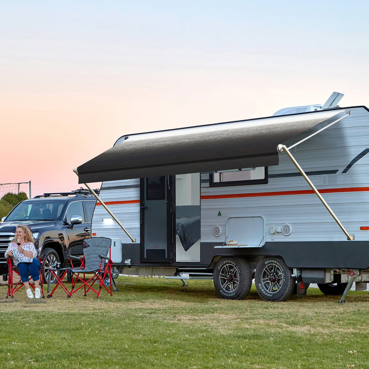 AWNLUX RV Patio Manual Awning - White Frame - AWNLUX AWNLUX manual rv awning complete kit can replace Shadepro, Recpro,Solera, Dometic, Lippert, Camping world brands rv awning kits.