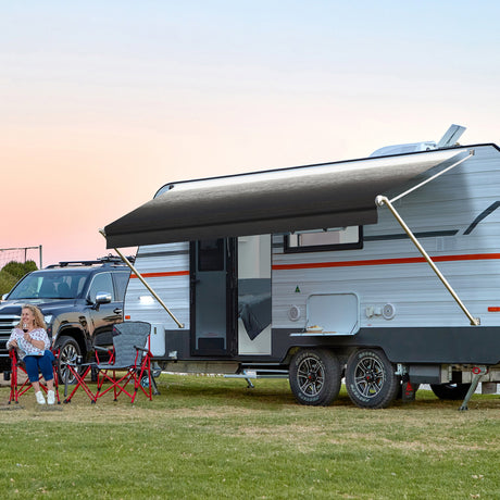 AWNLUX RV Patio Manual Awning - White Frame - AWNLUX AWNLUX manual rv awning complete kit can replace Shadepro, Recpro,Solera, Dometic, Lippert, Camping world brands rv awning kits.
