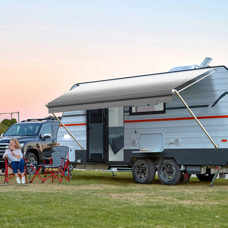 AWNLUX RV Patio Manual Awning - White Frame - AWNLUX AWNLUX manual rv awning complete kit can replace Shadepro, Recpro,Solera, Dometic, Lippert, Camping world brands rv awning kits.