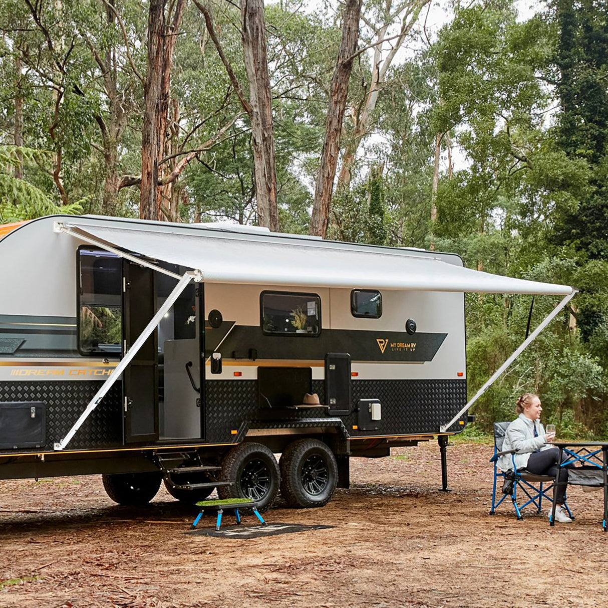 AWNLUX RV Patio Manual Awning - White Frame - AWNLUX