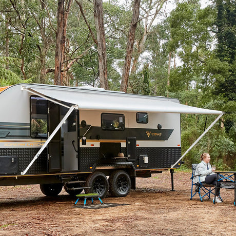 AWNLUX RV Patio Manual Awning - White Frame - AWNLUX