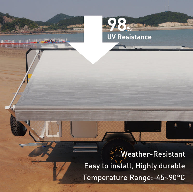 Awnlux RV awning fabric replacement is the heaviest-duty RV awning fabric in RV awning market. The top fabric uses an ultrasonic welding process to make the awning fabric completely fused and more stable.