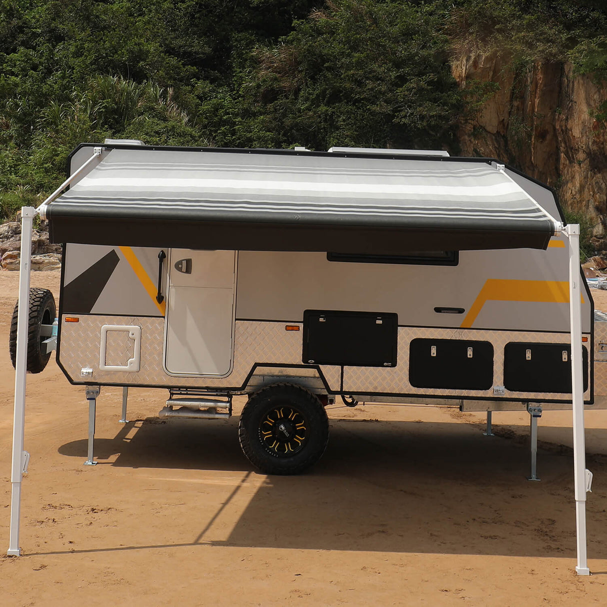 AWNLUX RV Patio Manual Awning - White Frame - AWNLUX AWNLUX manual rv awning complete kit can replace Shadepro, Recpro,Solera, Dometic, Lippert, Camping world brands rv awning kits.