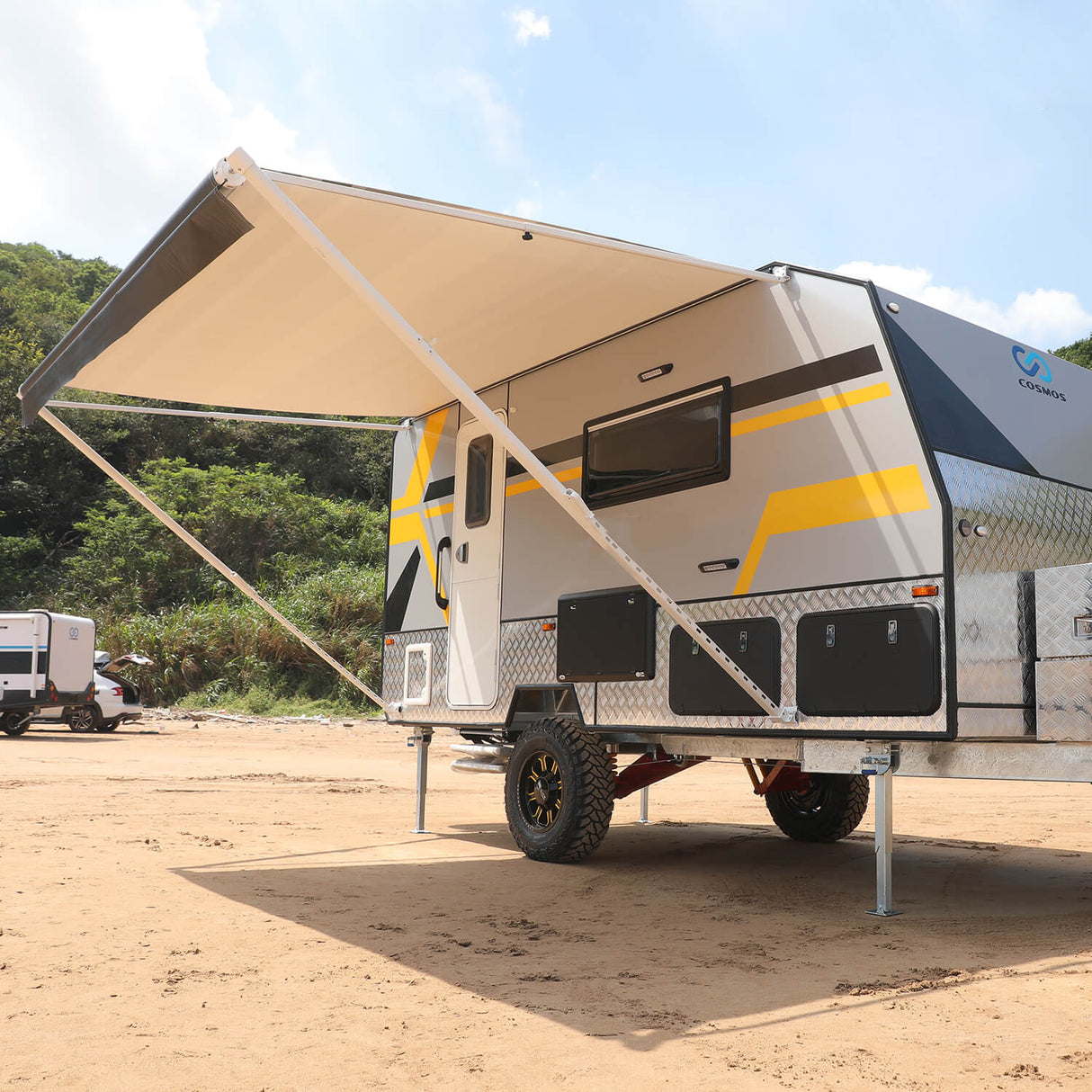 AWNLUX RV Patio Manual Awning - White Frame - AWNLUX AWNLUX manual rv awning complete kit can replace Shadepro, Recpro,Solera, Dometic, Lippert, Camping world brands rv awning kits.
