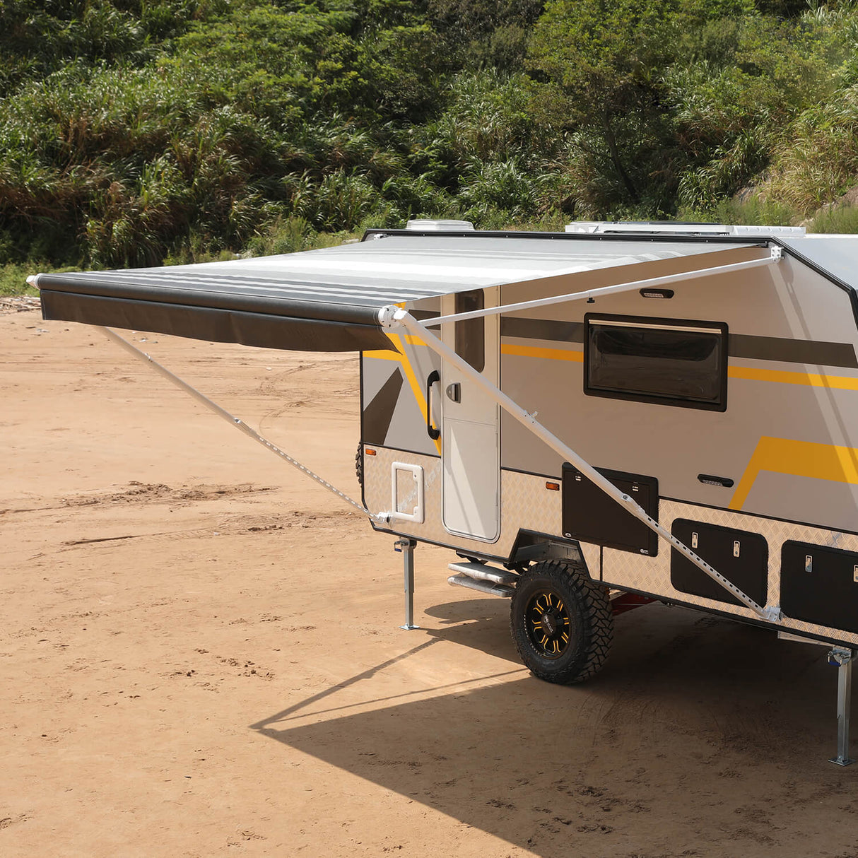 AWNLUX RV Patio Manual Awning - White Frame - AWNLUX AWNLUX manual rv awning complete kit can replace Shadepro, Recpro,Solera, Dometic, Lippert, Camping world brands rv awning kits.
