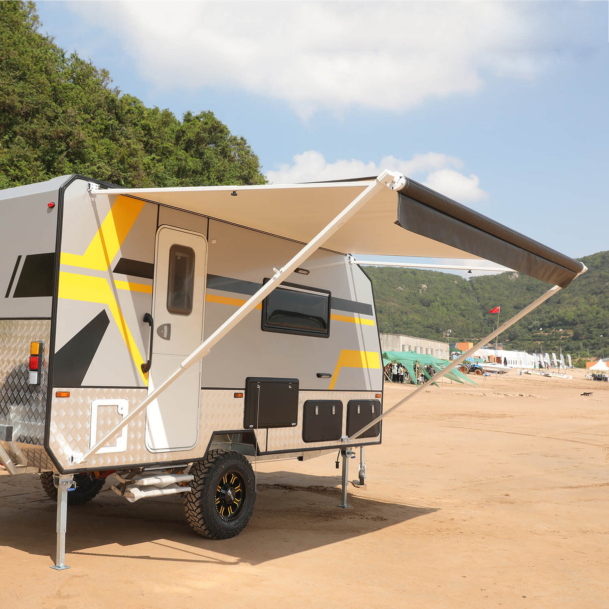 AWNLUX RV Patio Manual Awning - White Frame - AWNLUX AWNLUX manual rv awning complete kit can replace Shadepro, Recpro,Solera, Dometic, Lippert, Camping world brands rv awning kits.