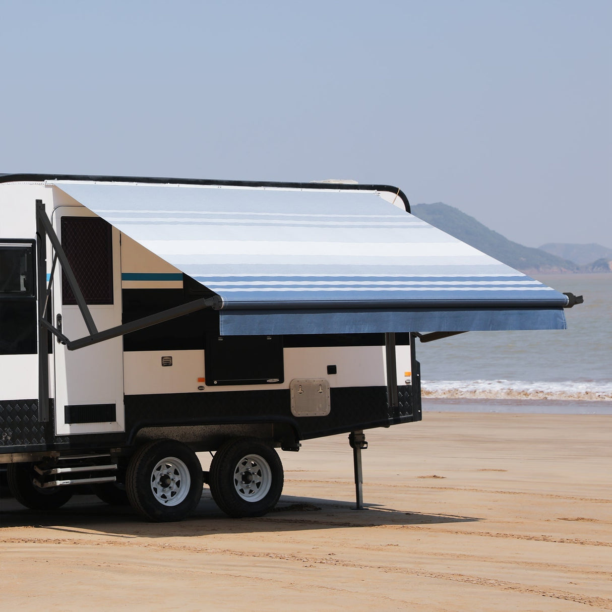 Used AWNLUX Electric RV Patio Awning - Black Frame - AWNLUX Motorized RV Awnings - Different Sizes & Colors Available