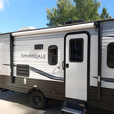 Used AWNLUX Electric RV Patio Awning - Black Frame - AWNLUX Motorized Modular Retractable RV Awning Full Set Assemblies for RV, 5th Wheel, Travel Trailers, Toy Haulers, and Motorhome