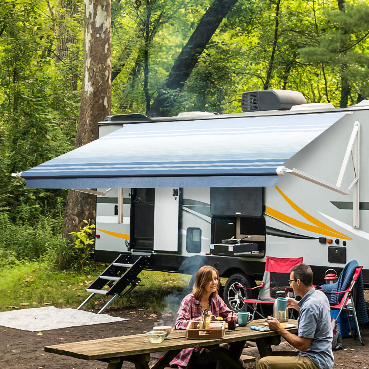 Used AWNLUX Electric RV Patio Awning - White Frame - AWNLUX Motorized RV Awnings are perfectly designed for RVs, but also work great as a patio or canopy awning. Can be opened within less than one minute.