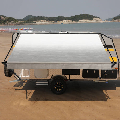 Used AWNLUX RV Patio Manual Awning - Black Frame - AWNLUX RV Manual Awning Assembly in Black