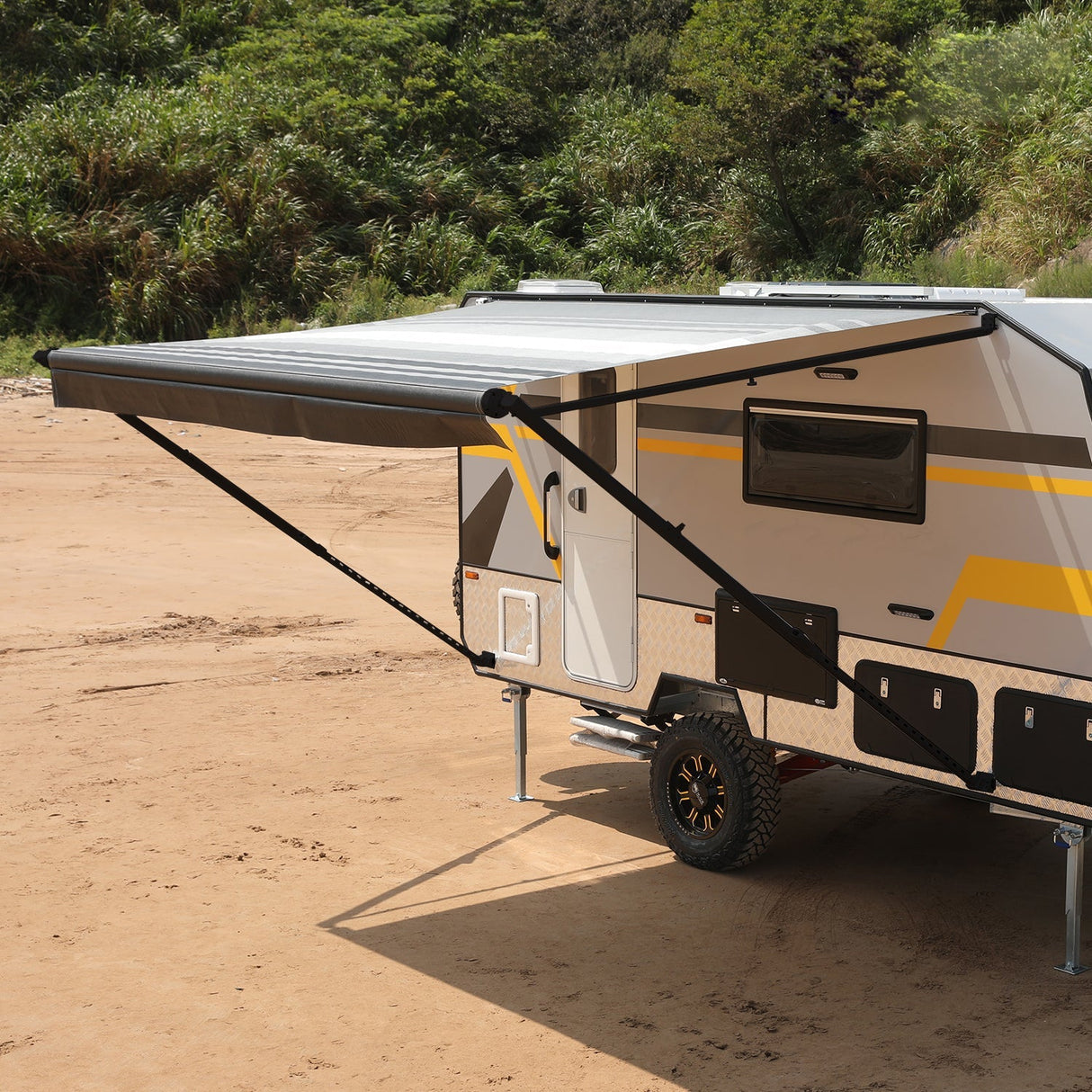 Used AWNLUX RV Patio Manual Awning - Black Frame - AWNLUX RV Awning Complete kit