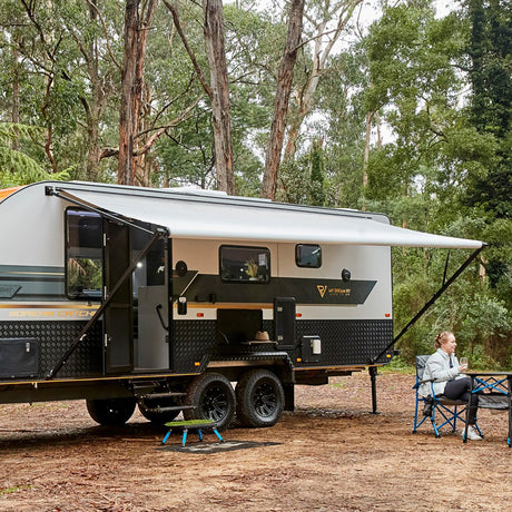 Used AWNLUX RV Patio Manual Awning - Black Frame - AWNLUX Manual RV Awning White RV Modular Retractable Awning Complete Kit for RV,5th Wheel,Travel Trailers,Toy Haulers,and Motorhome RV Trailer Awning for Home or Camper