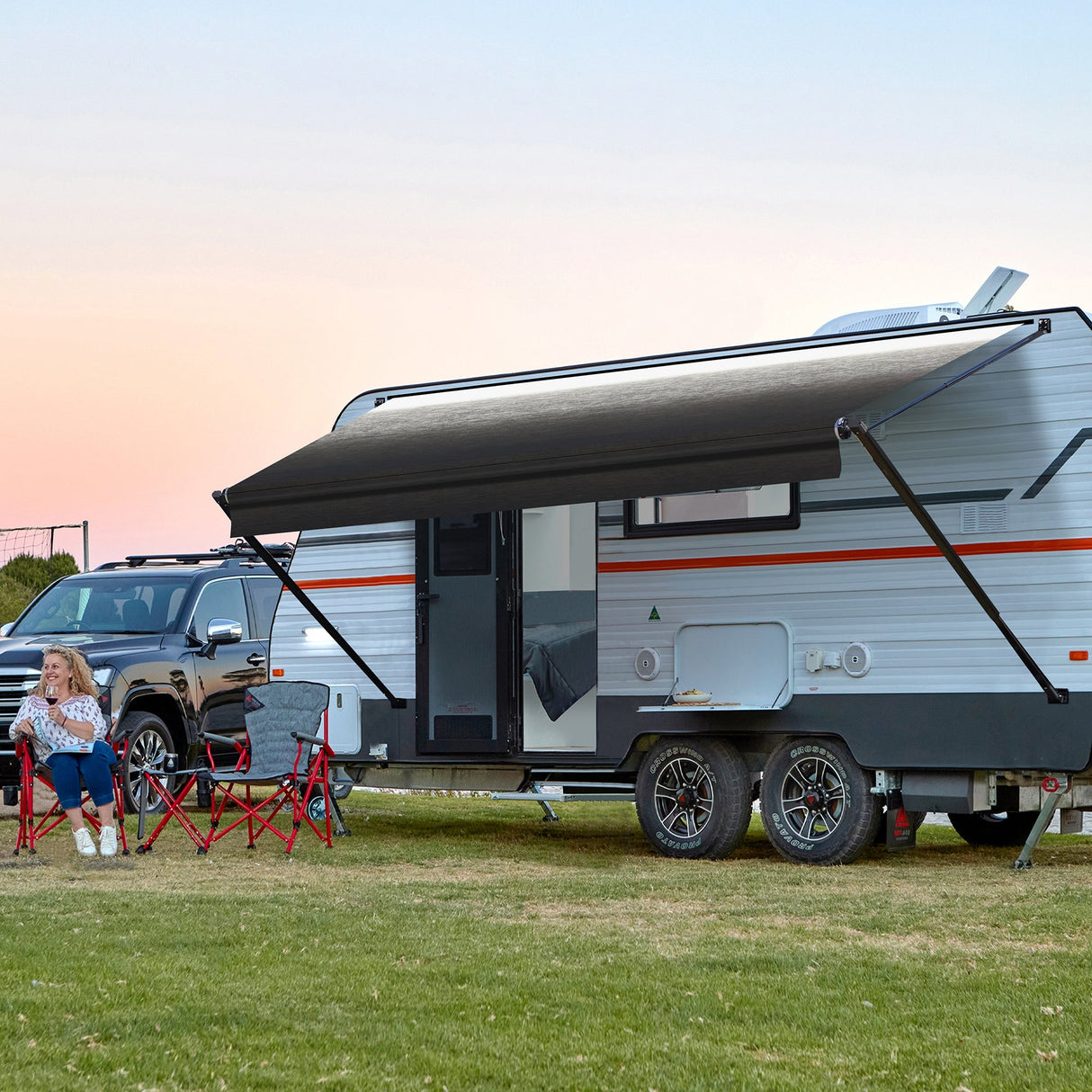 Used AWNLUX RV Patio Manual Awning - Black Frame - AWNLUX Retractable RV Awnings & Camper Awnings for Sale