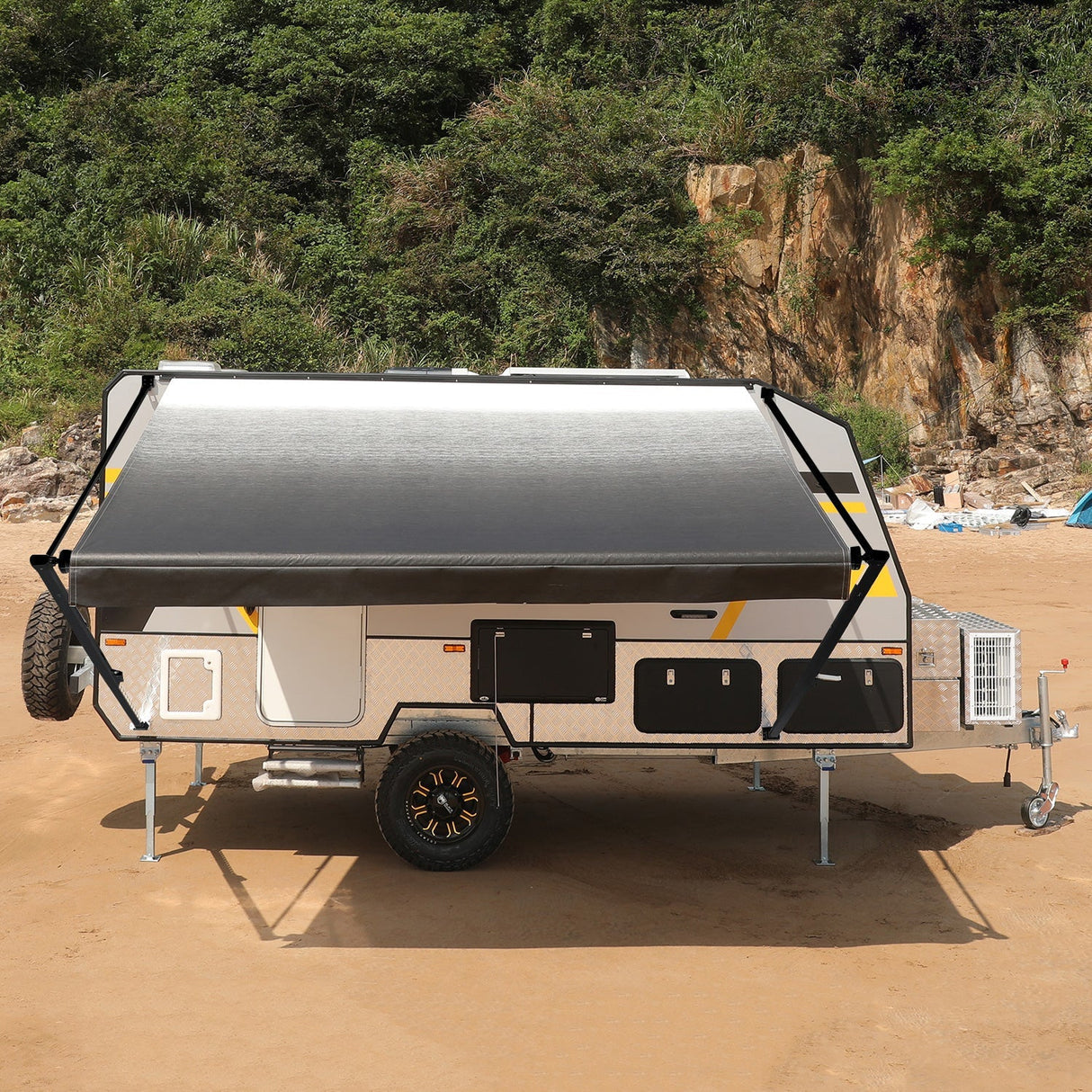 Used AWNLUX RV Patio Manual Awning - Black Frame - AWNLUX RV Awning is compatible with Solera, Dometic and Carefree awnings.