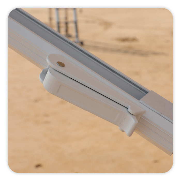 Open the manual rv awning security lock, you can fix the awning at any angle you want. Release the lock, and the awning can be opened and retracted at any time.