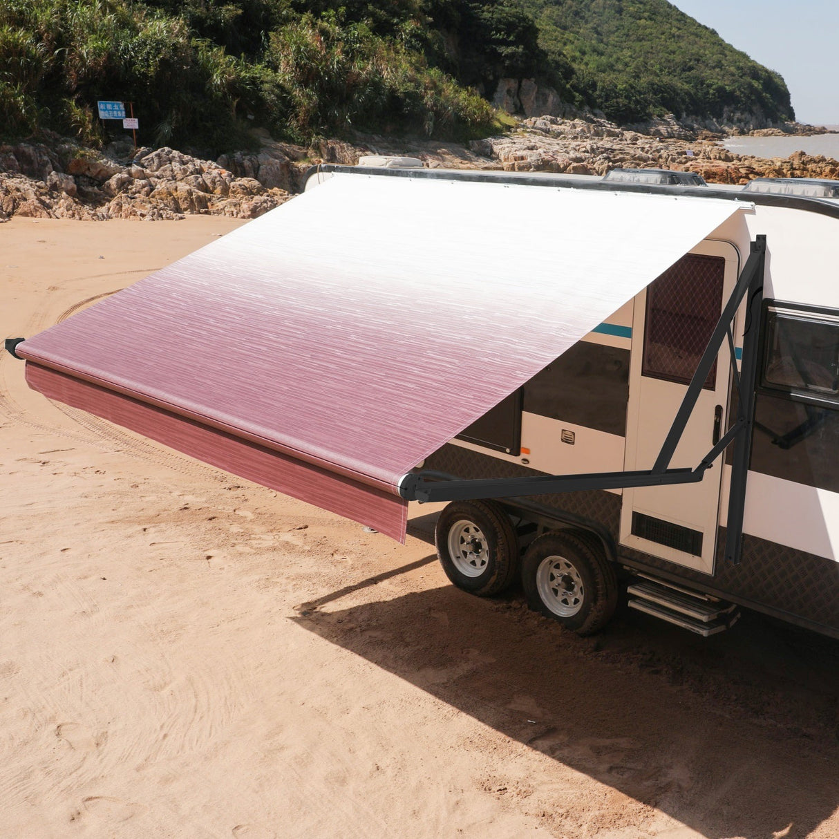 AWNLUX Electric RV Patio Awning - Black Frame - AWNLUX 6 Colors and 14 size options. Fitting RV ranging from 8' to 21' and available in 6 color fabrics. Motorized Modular Retractable RV Awnings are designed to help meet the needs of your RV’s size and your personal style preferences. Our power RV awning are able to be suitable and applied with other major awning brands, it's compatible with Solera, Dometic and Carefree awnings.