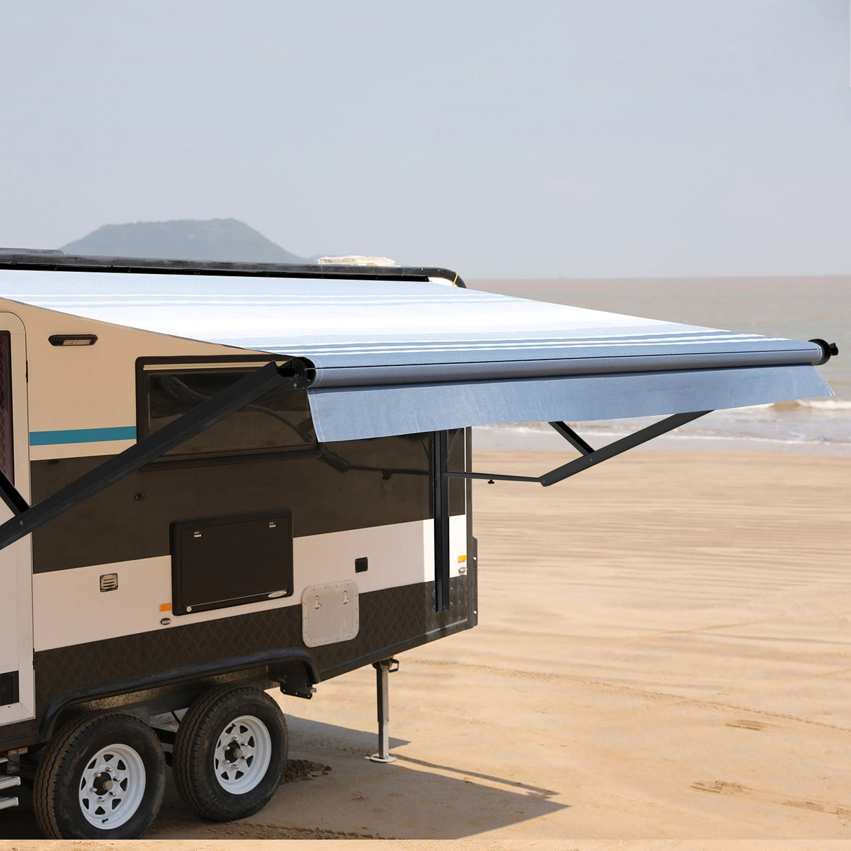 AWNLUX Electric RV Patio Awning - Black Frame - AWNLUX 6 Colors and 14 size options. Fitting RV ranging from 8' to 21' and available in 6 color fabrics. Motorized Modular Retractable RV Awnings are designed to help meet the needs of your RV’s size and your personal style preferences. Our power RV awning are able to be suitable and applied with other major awning brands, it's compatible with Solera, Dometic and Carefree awnings.