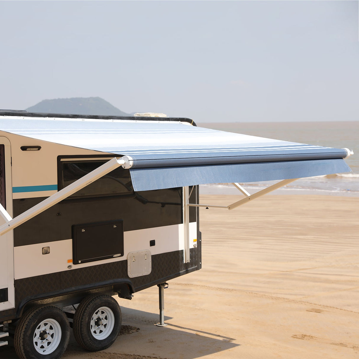 AWNLUX Electric RV Patio Awning - White Frame - AWNLUX 6 Colors and 14 size options. Fitting RV ranging from 8' to 21' and available in 6 color fabrics. Motorized Modular Retractable RV Awnings are designed to help meet the needs of your RV’s size and your personal style preferences. Our power RV awning are able to be suitable and applied with other major awning brands, it's compatible with Solera, Dometic and Carefree awnings.