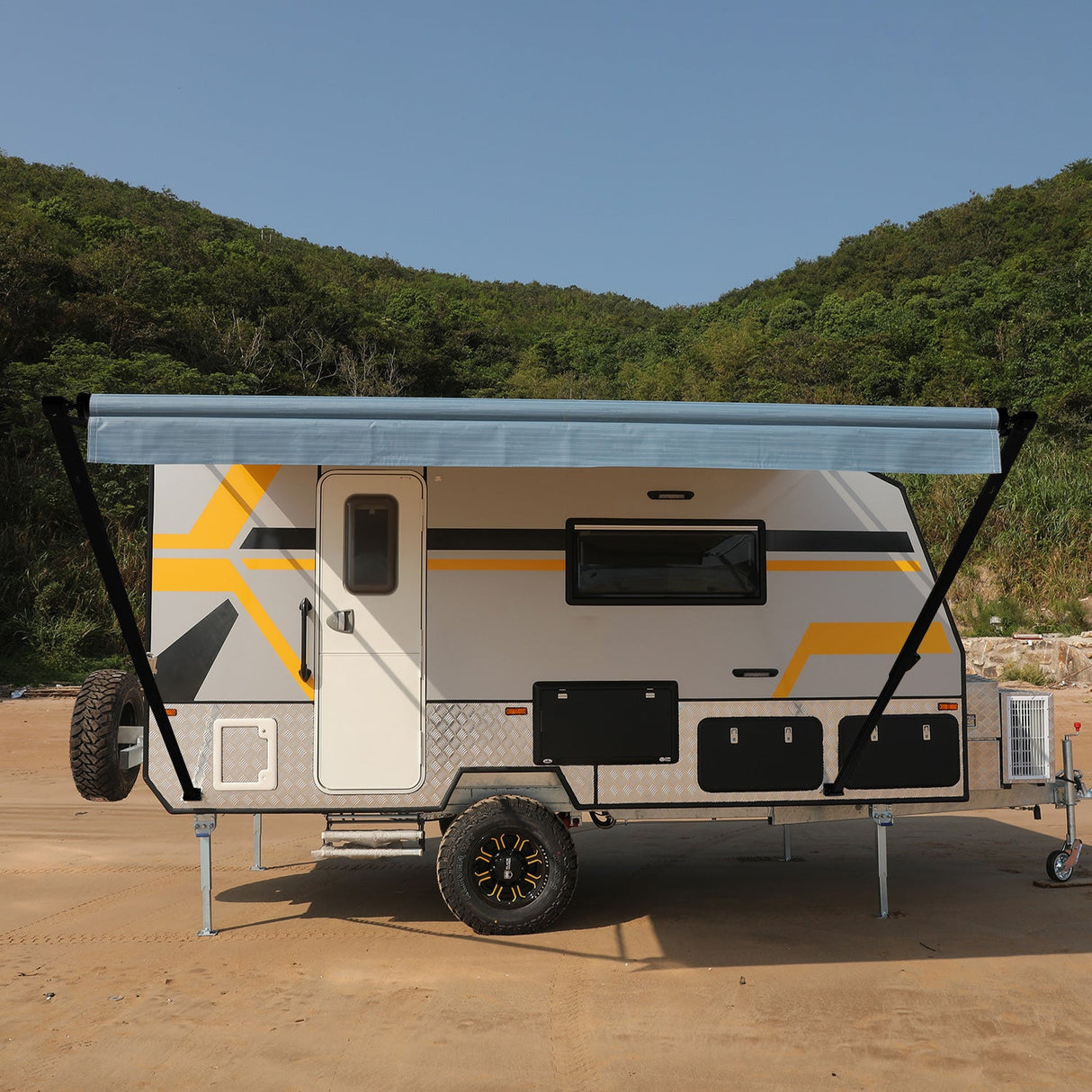 AWNLUX RV Patio Manual Awning - Black Frame - AWNLUX AWNLUX manual rv awning complete kit can replace Shadepro, Recpro,Solera, Dometic, Lippert, Camping world brands rv awning kits.