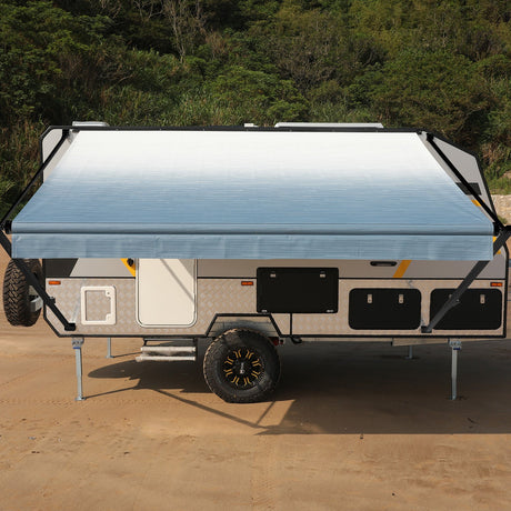 AWNLUX RV Patio Manual Awning - Black Frame - AWNLUX AWNLUX manual rv awning complete kit can replace Shadepro, Recpro,Solera, Dometic, Lippert, Camping world brands rv awning kits.