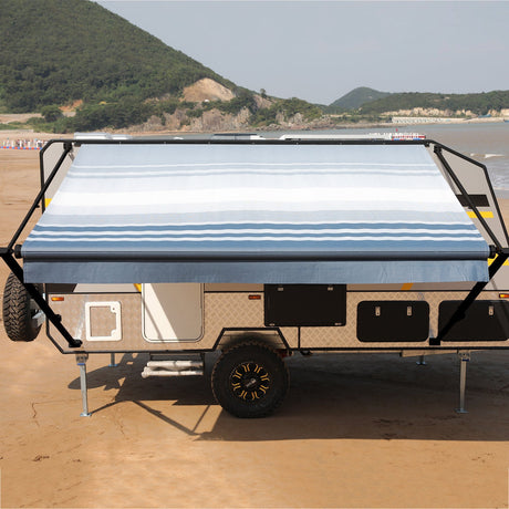 AWNLUX RV Patio Manual Awning - Black Frame - AWNLUX Camper RV Awning Supplier China — UV-proof, water-proof, mildew-proof long lasting color fabric, lightweight aluminum alloy.
