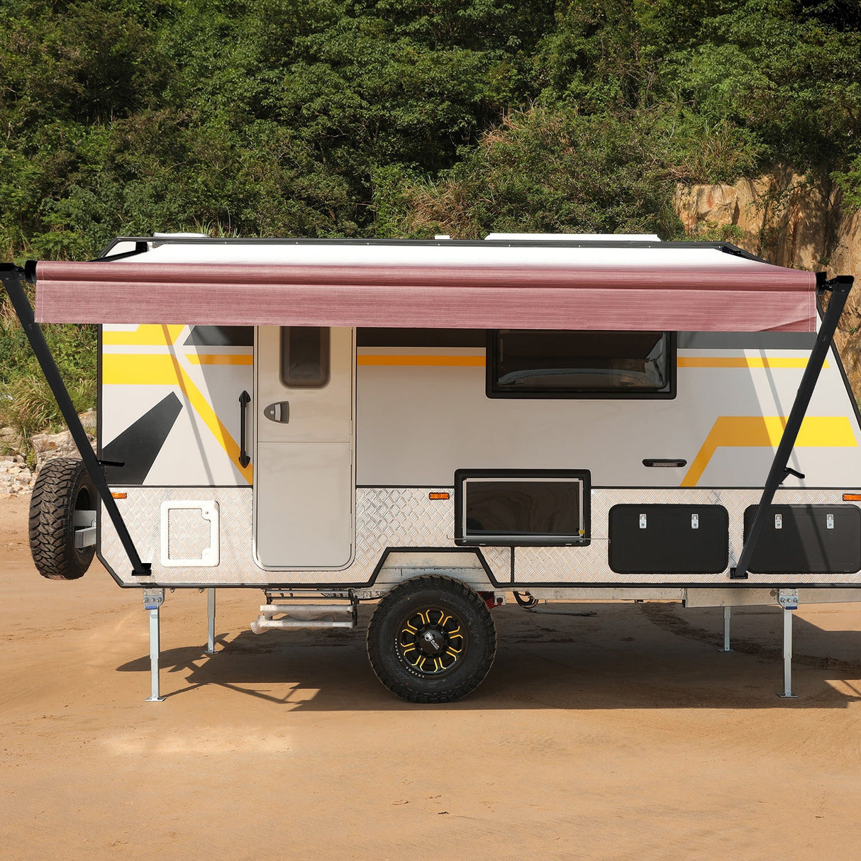 AWNLUX RV Patio Manual Awning - Black Frame - AWNLUX AWNLUX manual rv awning complete kit can replace Shadepro, Recpro,Solera, Dometic, Lippert, Camping world brands rv awning kits.
