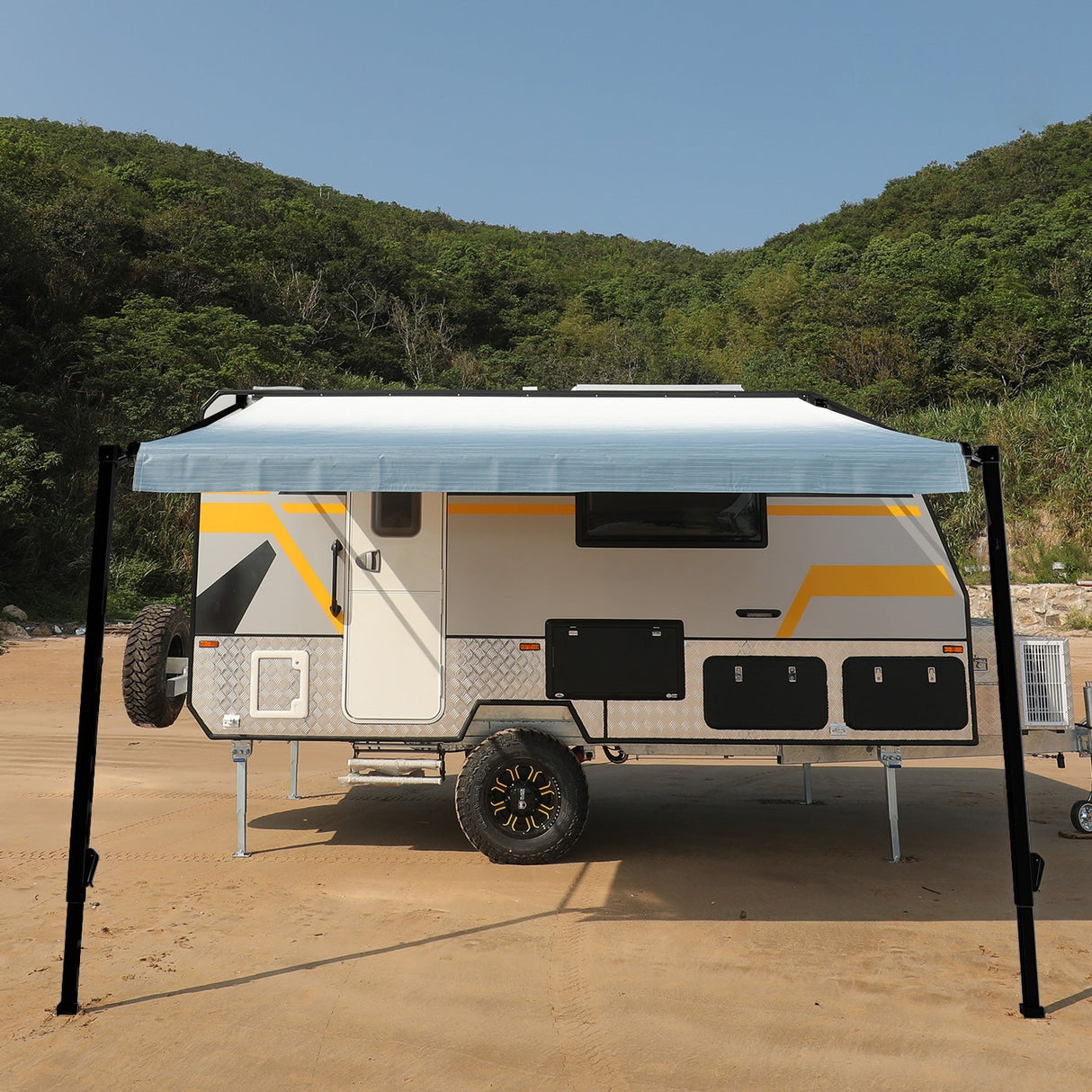 AWNLUX RV Patio Manual Awning - Black Frame - AWNLUX AWNLUX manual rv awning complete kit can replace Shadepro, Recpro,Solera, Dometic, Lippert, Camping world brands rv awning kits.