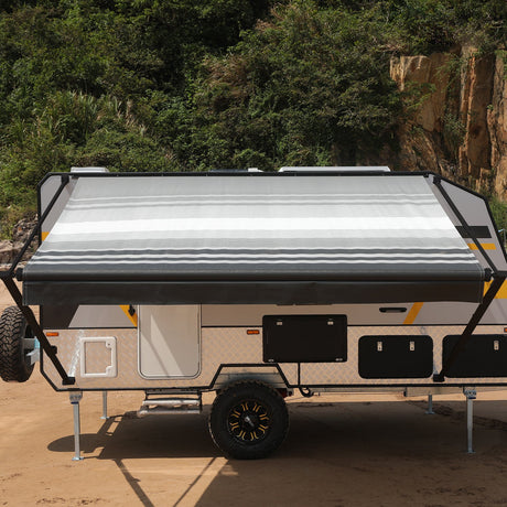 AWNLUX RV Patio Manual Awning - Black Frame - AWNLUX Camper RV Awning Supplier China — UV-proof, water-proof, mildew-proof long lasting color fabric, lightweight aluminum alloy.