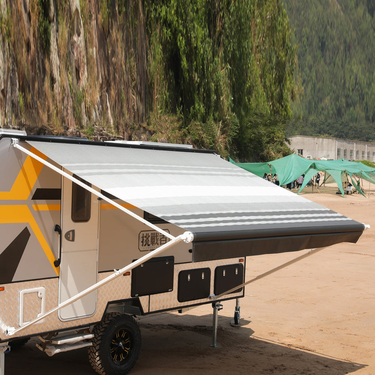 AWNLUX RV Patio Manual Awning - White Frame - AWNLUX AWNLUX manual rv awning complete kit can replace Shadepro, Recpro,Solera, Dometic, Lippert, Camping world brands rv awning kits.