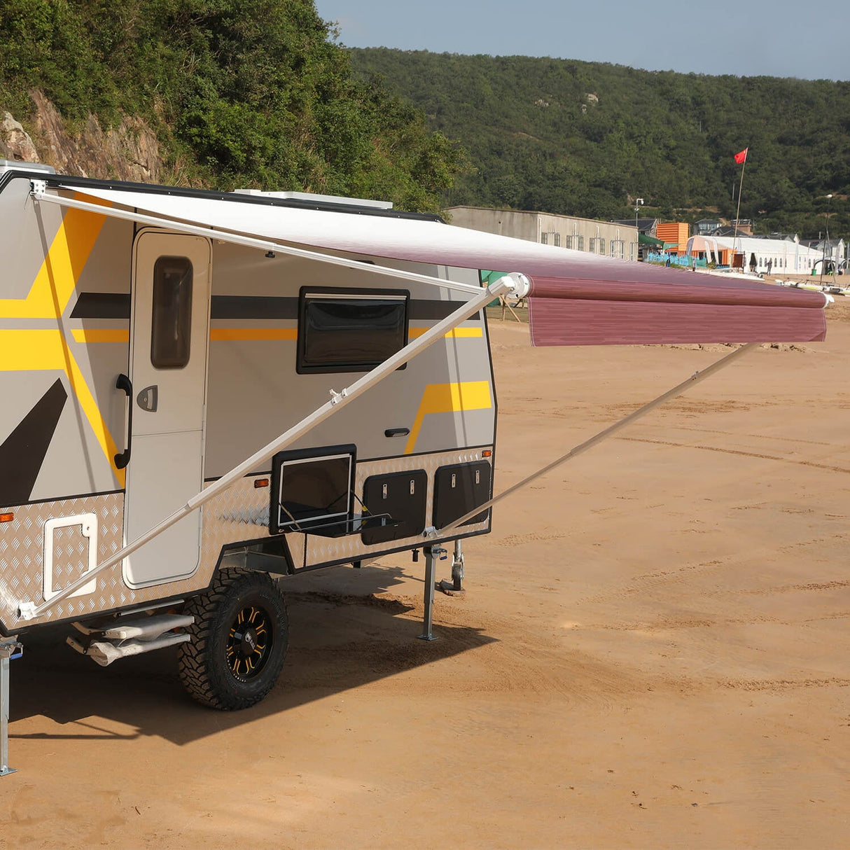 Manual Modular Retractable RV Awnings are engineered to fit RVs ranging from 8' to 21', and are available in 8 different colors and fabrics, providing a perfect match for your RV's specific size and your personal style preferences. AWNLUX RV Patio Manual Awning - White Frame - AWNLUX