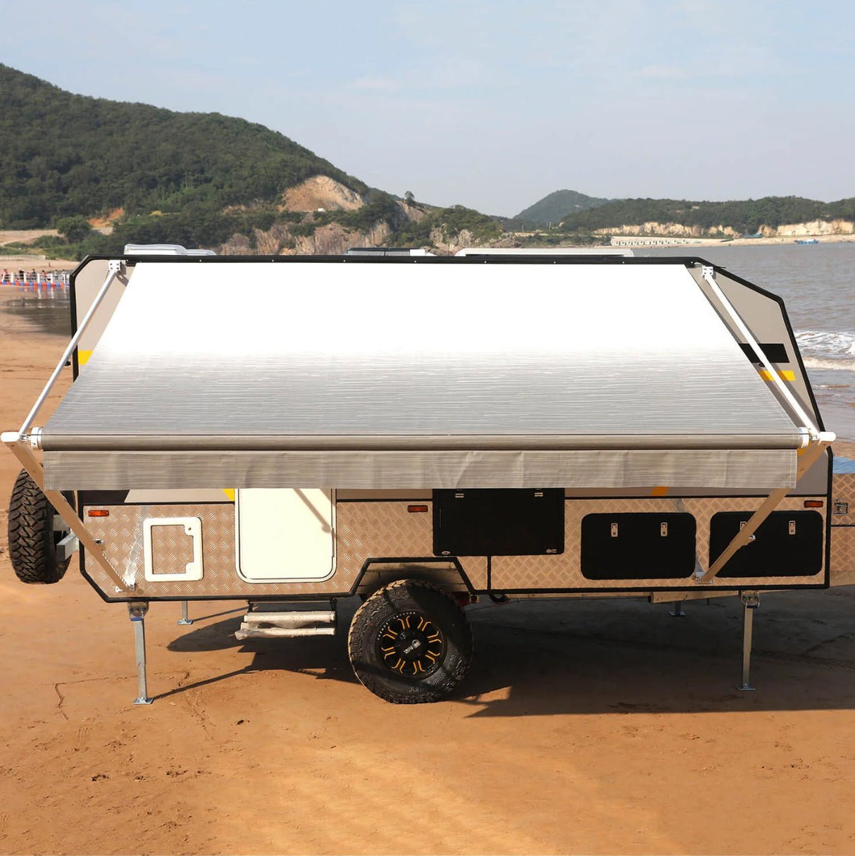 AWNLUX RV Patio Manual Awning - White Frame - AWNLUX AWNLUX manual rv awning complete kit can replace Shadepro, Recpro,Solera, Dometic, Lippert, Camping world brands rv awning kits.