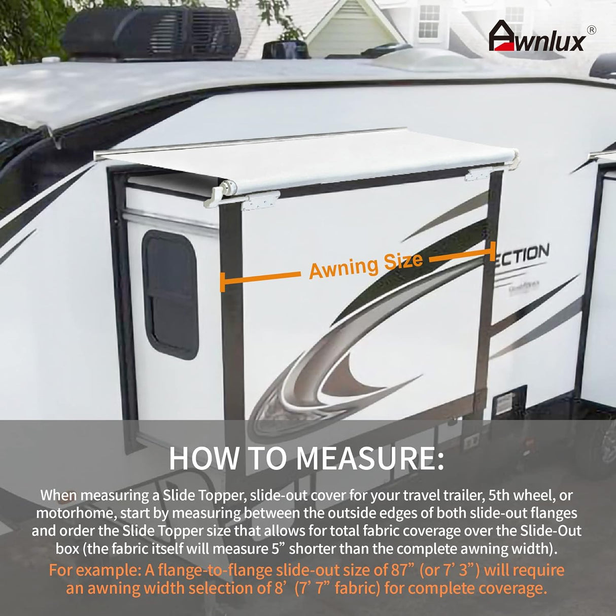 AWNLUX RV Slide Topper Awning - AWNLUX RV slide out awning size chart