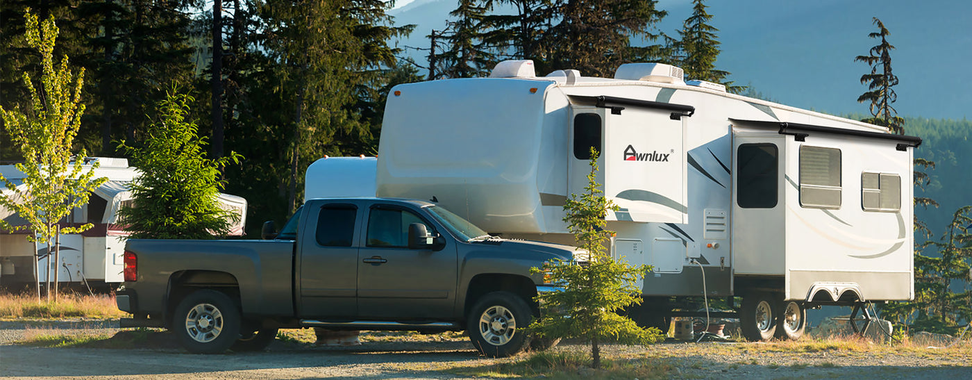 Awnlux Black RV Modular Slide Topper Awning Slide Out Protection for RVs, Travel Trailers, 5th Wheels, and Motorhomes.