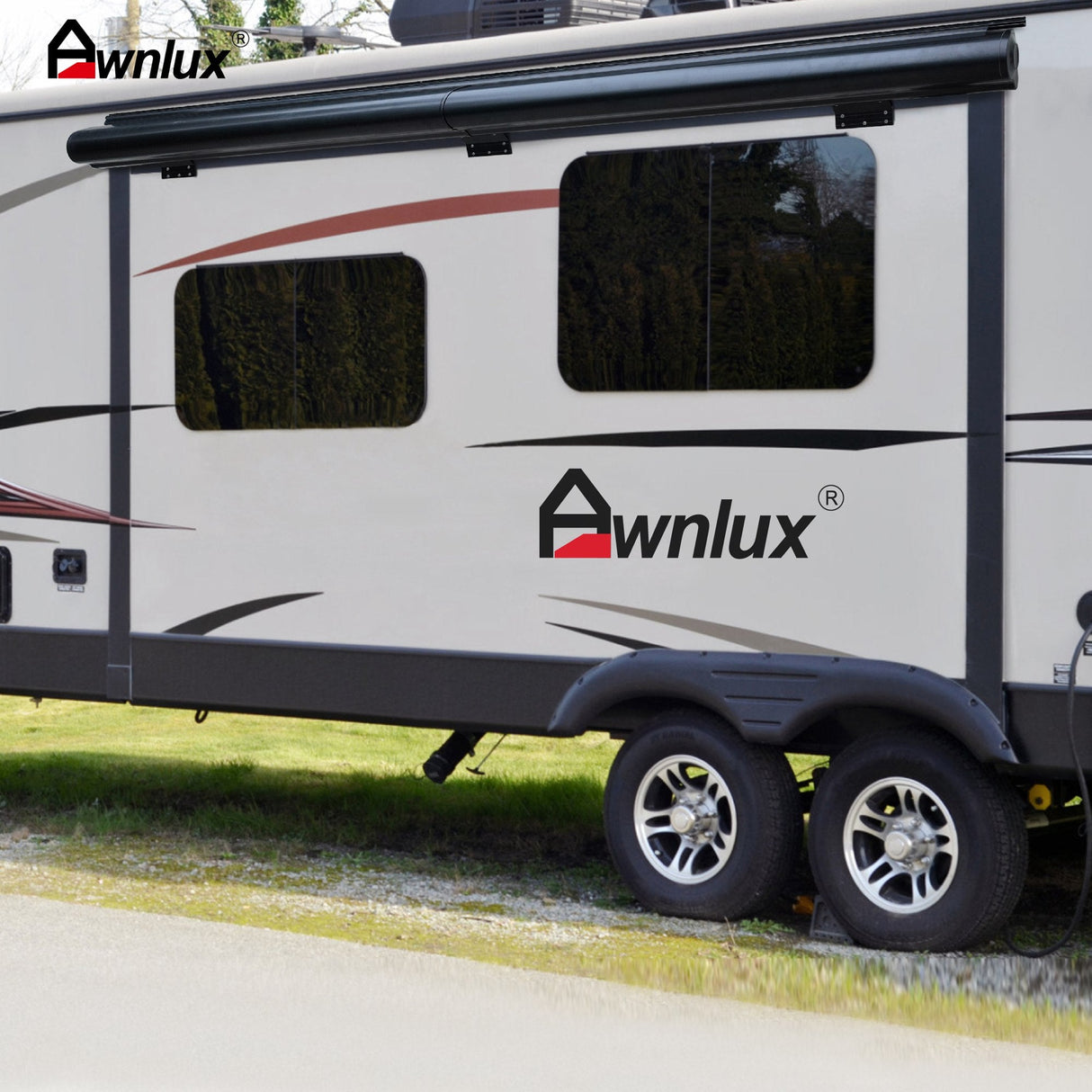 Awnlux Black Modular Metal Full Cover Slide Topper Awning - AWNLUX