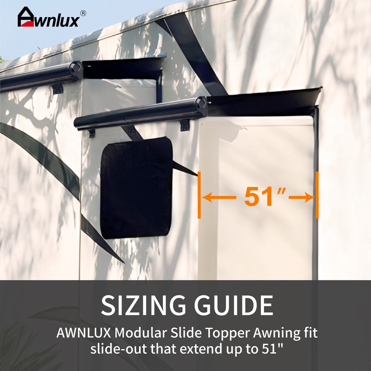 Awnlux Black Modular Metal Full Cover Slide Topper Awning - AWNLUX