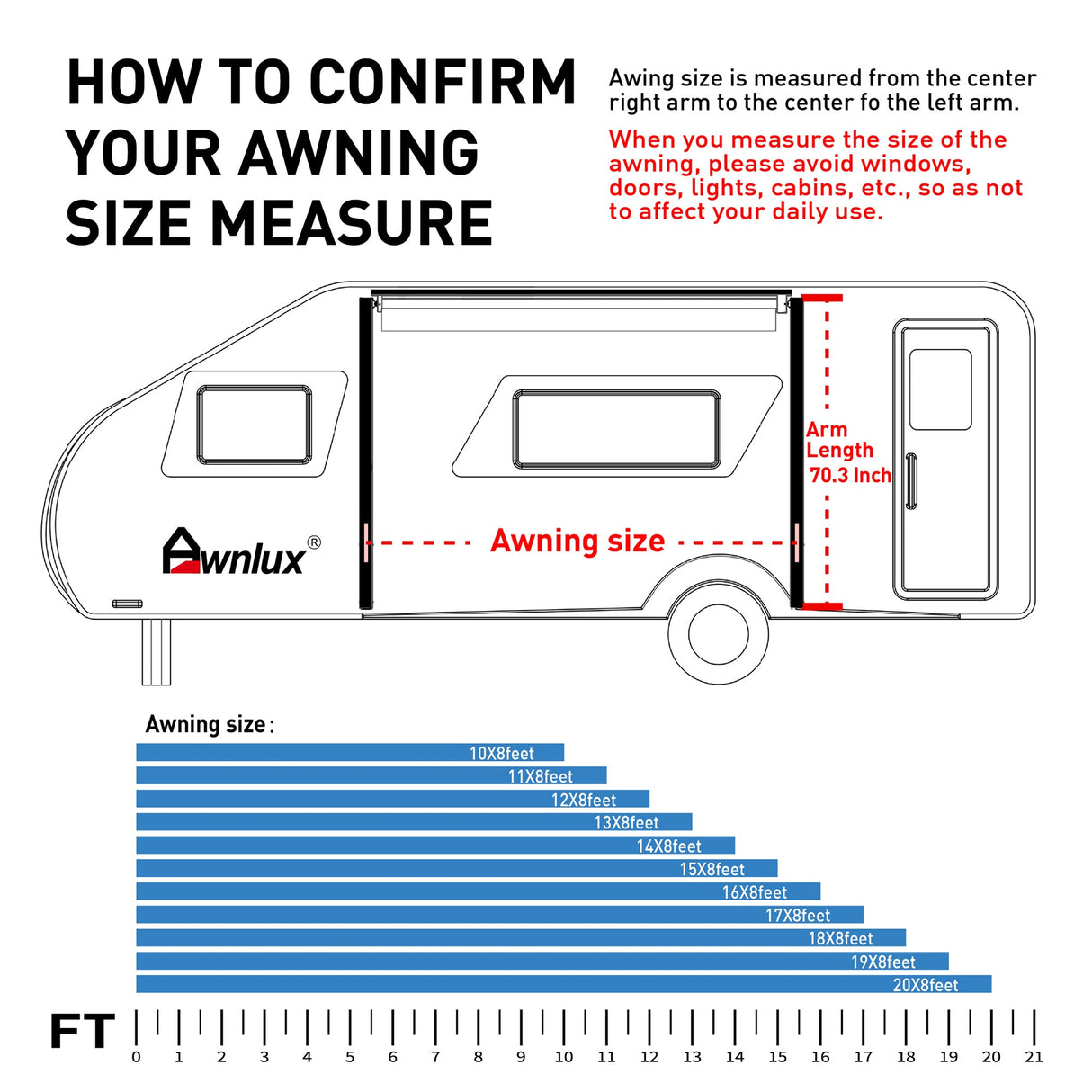 How to measure your awning sie. AWNLUX Electric RV Patio Awning - Black Frame - AWNLUX