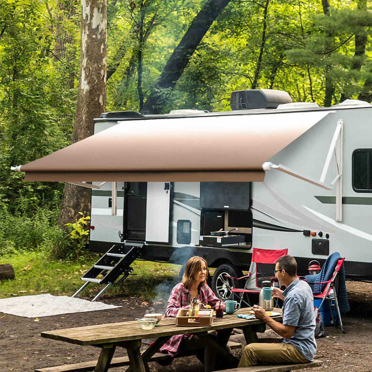 AWNLUX Electric RV Patio Awning - White Frame - AWNLUX